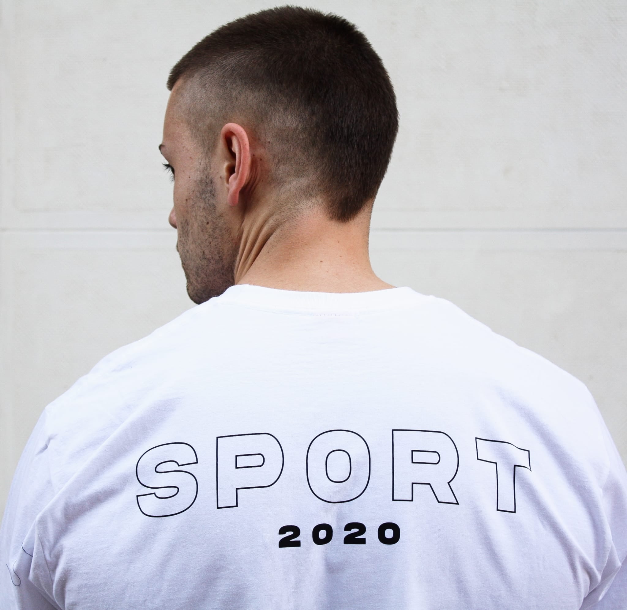 White SPORT Tee BLUE PATCH